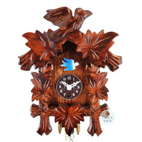 5 Leaf & Bird Mechanical Carved Clock With Swinging Doll 16cm By TRENKLE image