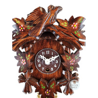 5 Leaf & Bird Mechanical Carved Clock With Painted Flowers 14cm By TRENKLE image