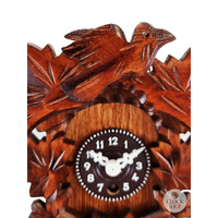 5 Leaf & Bird Mechanical Carved Clock Walnut 14cm By TRENKLE image