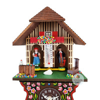 Swiss Weather House Battery Chalet Clock With Swinging Doll 21cm By TRENKLE image