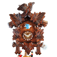 5 Leaf & Bird Battery Carved Clock With Seesaw 16cm By TRENKLE image