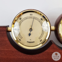 29cm Mahogany Weather Station With Thermometer Barometer & Hygrometer By FISCHER image