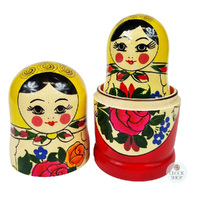 Semenov Russian Dolls- Yellow Scarf & Red Dress 15cm (Set Of 5) image