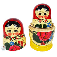 Semenov Russian Dolls- Red Scarf & Yellow Dress 12cm (Set Of 6) image