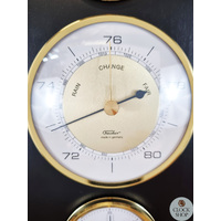 28.5cm Black & Brass Weather Station With Barometer Thermometer & Hygrometer By FISCHER image