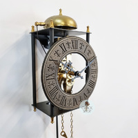 60cm Black & Brass Mechanical Skeleton Wall Clock With Bell Strike By AMS  image