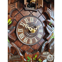5 Leaf & Bird With White Flowers Battery Carved Cuckoo Clock 35cm By TRENKLE image
