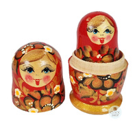 Floral Russian Dolls- Red & Gold 10cm (Set Of 5) image