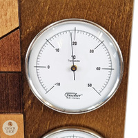 34cm Oak Weather Station With Thermometer Barometer & Hygrometer With Timber Inlay By FISCHER image