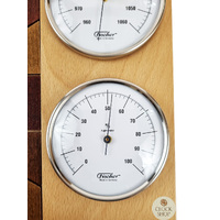 34cm Beech Weather Station With Thermometer Barometer & Hygrometer With Timber Inlay By FISCHER image