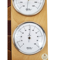 34cm Beech Weather Station With Thermometer, Barometer & Hygrometer With Timber Inlay By FISCHER image