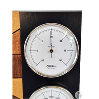 34cm Black Weather Station With Thermometer Barometer & Hygrometer With Timber Inlay By FISCHER image