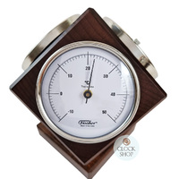 15cm Walnut Weather Station Cube With Barometer Thermometer & Hygrometer By FISCHER image