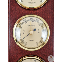 26cm Mahogany Weather Station With Barometer Thermometer & Hygrometer By FISCHER image
