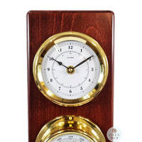 51cm Mahogany Weather Station With Barometer Thermometer Hygrometer & Quartz Clock By FISCHER image