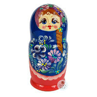 Floral Russian Dolls- Blue 16cm (Set Of 5) image