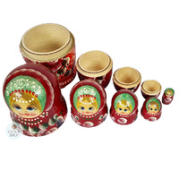 Floral Russian Dolls- Red & Orange 14cm (Set Of 5) image
