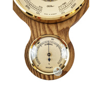 54cm Oak Traditional Weather Station With Barometer Thermometer & Hygrometer By FISCHER image
