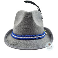 Grey & Blue Trilby Party Hat With Feather image