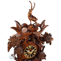 Alpine Goats & Edelweiss Flowers 8 Day Mechanical Carved Cuckoo Clock 38cm By HÖNES image
