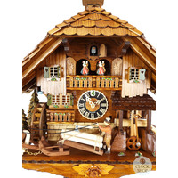 Horse & Saw Mill Logger 8 Day Mechanical Chalet Cuckoo Clock With Dancers 58cm By HÖNES image