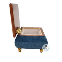 Blue Wooden Music Box With Floral Inlay- Small (Tchaikovsky-Waltz Of The Flowers) image