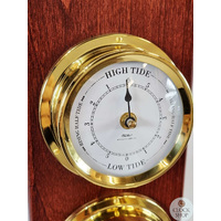 51cm Mahogany Weather Station With Barometer Thermometer Hygrometer & Tide Clock By FISCHER image