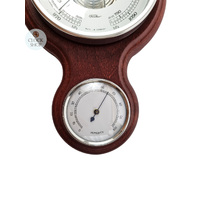 55cm Mahogany & Silver Traditional Weather Station With Barometer Thermometer & Hygrometer By FISCHER image