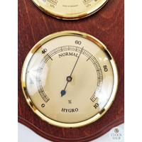 33cm Mahogany Weather Station With Barometer Thermometer & Hygrometer By FISCHER image