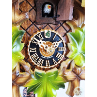5 Leaf & Deer 1 Day Mechanical Carved Cuckoo Clock With Green Leaves 30cm By HÖNES image