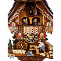 Wood Chopper & Water Wheel 1 Day Mechanical Chalet Cuckoo Clock With Dancers 35cm By HÖNES  image