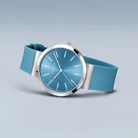 41mm Classic Collection Womens Watch With Arctic Blue Sunray Dial & Silicone Strap By BERING image
