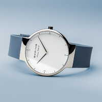 40mm Max Rene Collection Mens Watch With White Dial & Blue Silicone Strap & Silver Case By BERING image