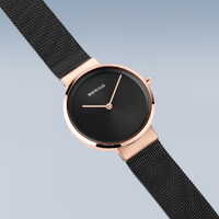 31mm Classic Collection Womens Watch With Black Dial, Black Milanese Strap & Rose Gold Case By BERING image