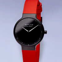 Max Rene Collection Black Womens Watch With Red Silicone Red Band By BERING image