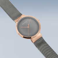 31mm Solar Collection Womens Watch With Grey Dial, Grey Milanese Strap & Rose Gold Case By BERING image