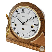 21cm Oak Mechanical Tambour Mantel Clock With Westminster Chime By AMS  image