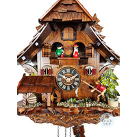 Fisherman Battery Chalet Cuckoo Clock With Dancers And Waterwheel 33cm By ENGSTLER image