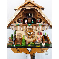 Girl on Rocking Horse Battery Chalet Cuckoo Clock With Dancers 34cm By ENGSTLER image