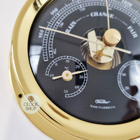 12.5cm Polished Brass Black Barometer With Thermometer & Hygrometer By FISCHER image