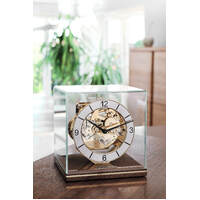 18.5cm Walnut & Glass Mechanical Skeleton Table Clock With Westminster Chime By HERMLE image