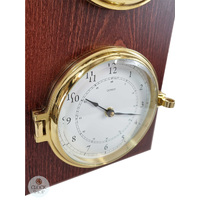 42cm Mahogany Nautical Weather Station With Quartz Clock & Barometer By FISCHER image