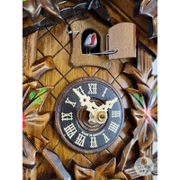 5 Leaf & Bird With Red Flowers 1 Day Mechanical Carved Cuckoo Clock 22cm By ENGSTLER image