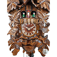 Birds, Leaves & Dancers Battery Carved Cuckoo Clock 43cm By ENGSTLER image