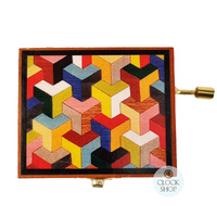 Wooden Hand Crank Music Box- Coloured Geometric Design (Beethoven- Fur Elise) image