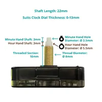 Press Fit Sweep Clock Movement Kit- Black Spade & Seconds Hands (22mm Shaft) | Fits 3.5mm & 5.5mm Hand Holes image