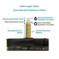 Press Fit Sweep Clock Movement Kit- Black Spade & Seconds Hands (28mm Shaft) | Fits 3.5mm & 5.5mm Hand Holes image