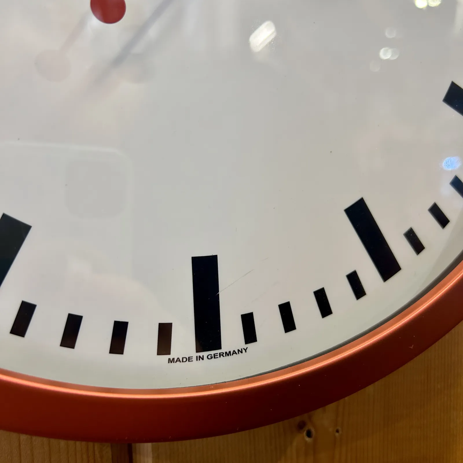 30cm Brushed Stainless Red Modern Wall Clock By HERMLE (New Glass) image