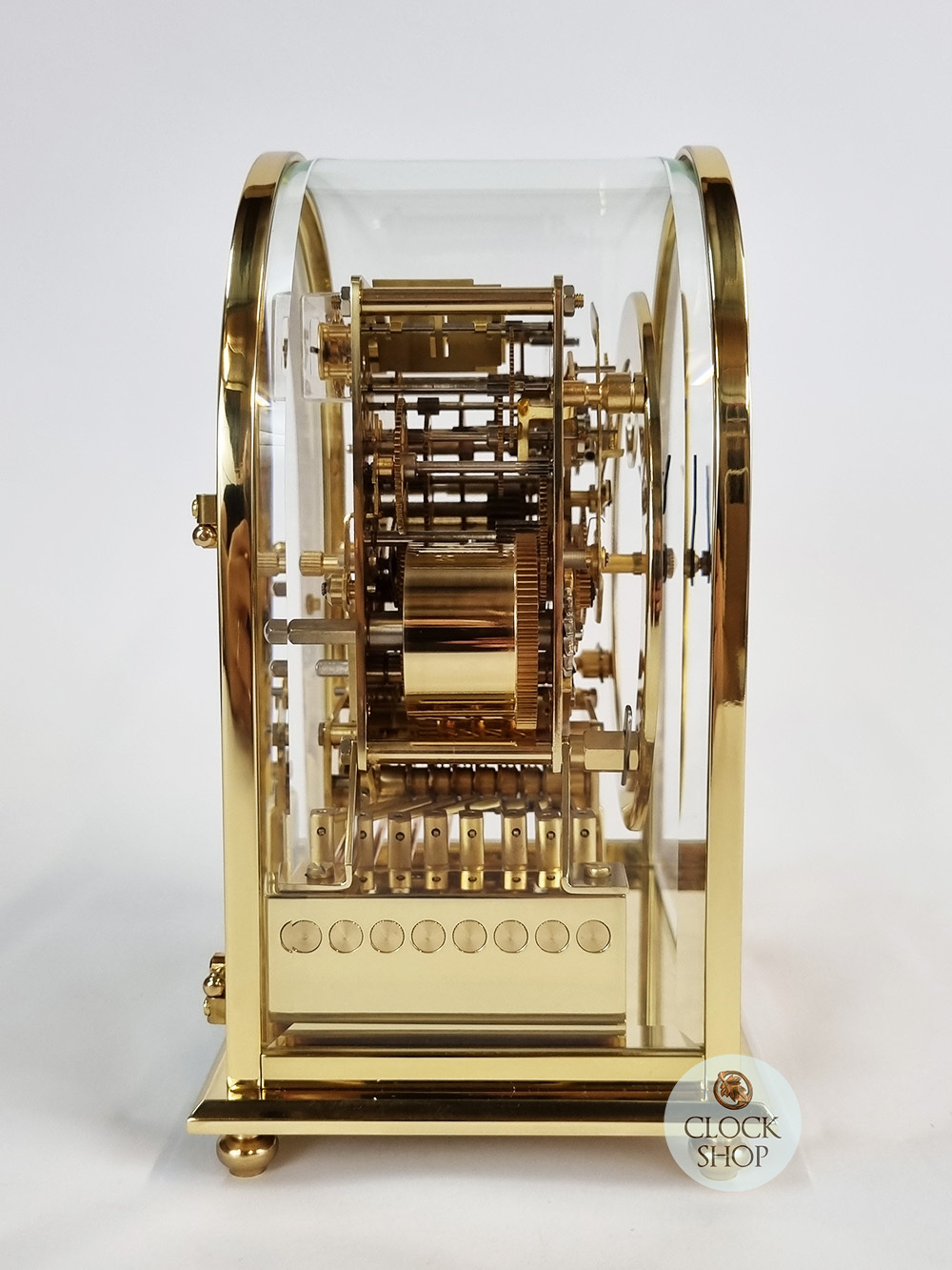 20cm Polished Brass Mechanical Skeleton Table Clock With Triple Chime By KIENINGER image