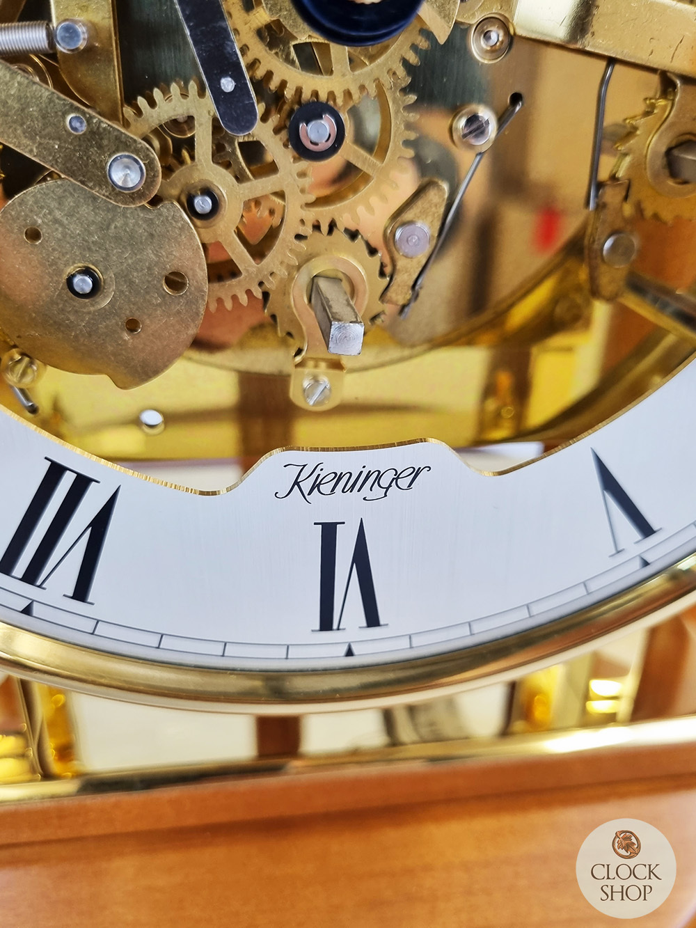 39cm Cherry Mechanical Skeleton Table Clock With Triple Chime By KIENINGER image